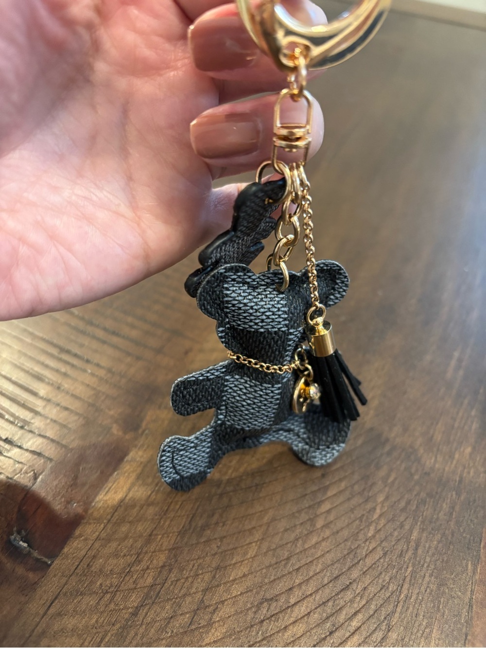 New! Buffalo Plaid Teddy Bear Keychain with Tassel Charm – Black & Gray